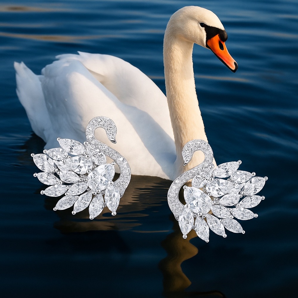 Crystal Swan CZ Zircon Rhinestone Earrings
